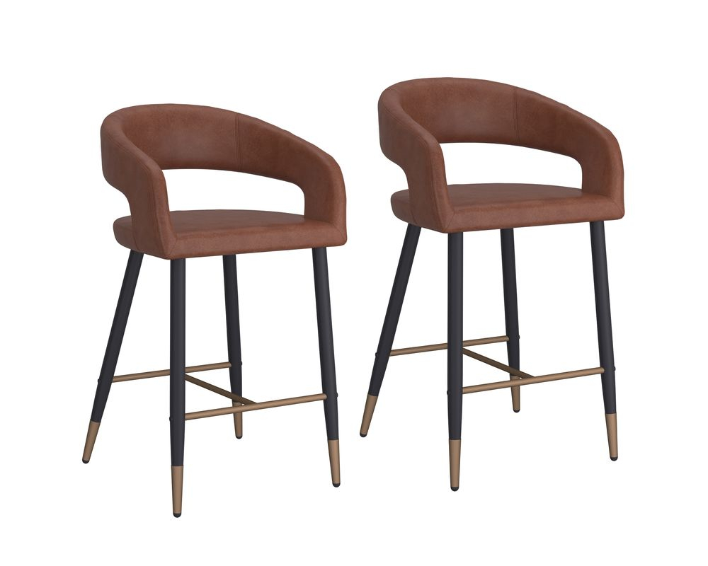 Ensemble de 2 tabourets de comptoir Crimson métal brun - Caramel