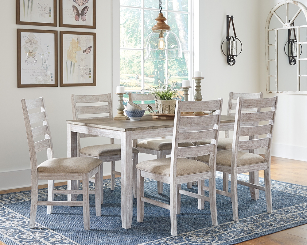 Mobilier de cuisine en bois 7mcx - Table, 6 chaises - Blanc