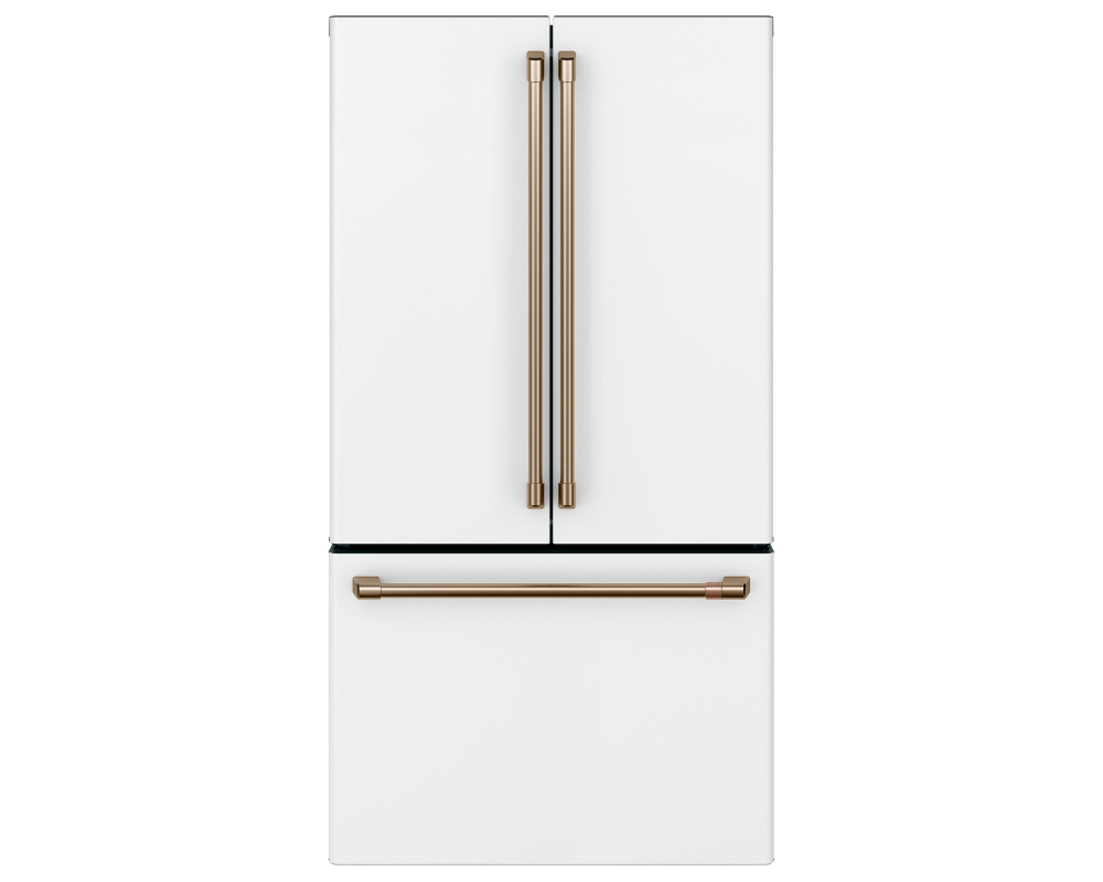 GE CAFE Réfrigerateur 3 portes 36po 23,1pi3 Profondeur comptoir, Eau et glace, Wi-Fi, Blanc et Bronze - CWE23SP4MW2 - Blanc