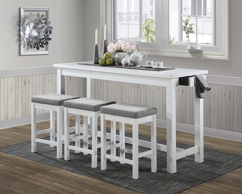 Îlot et 3 tabourets - Bois - Blanc