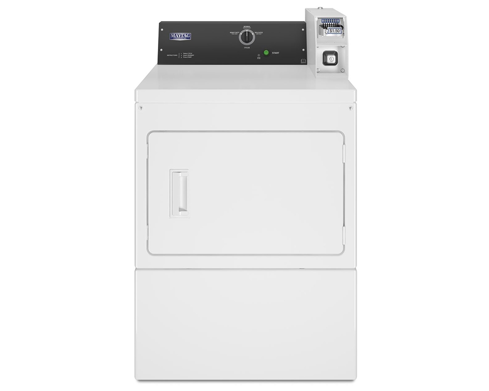 Sécheuse commerciale à monnaie 7,4pi3 - Maytag, Programmable - Blanc