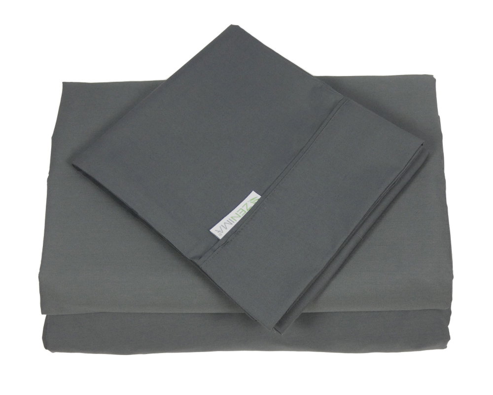 Ensemble de draps lit double - Coton satin&eacute; - Gris
