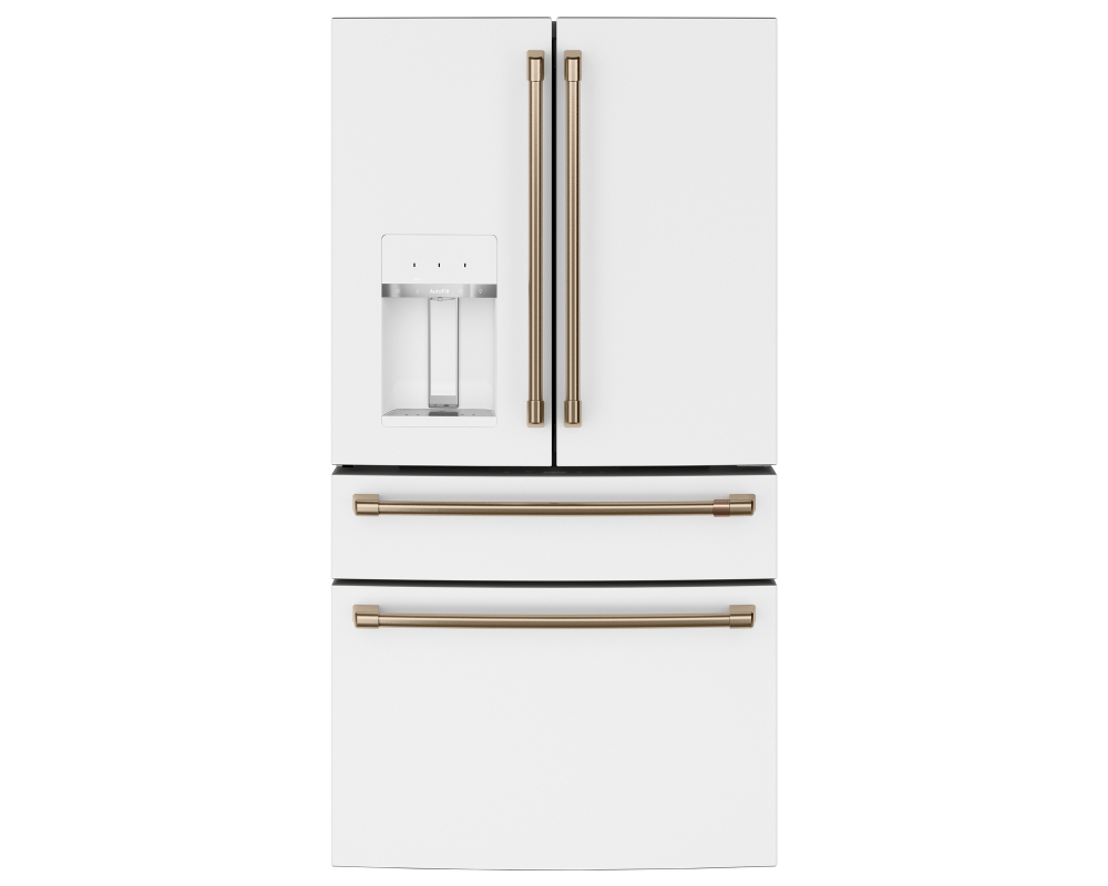 GE CAFE Réfrigérateur 4 portes 36po 22,3pi3 Profondeur comptoir, Eau et glace, Wi-Fi, Blanc et Bronze - CXE22DP4PW2 - Blanc