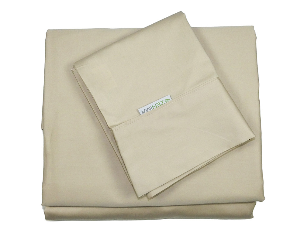 Ensemble de draps lit queen Coton biologique Beige moyen - Beige