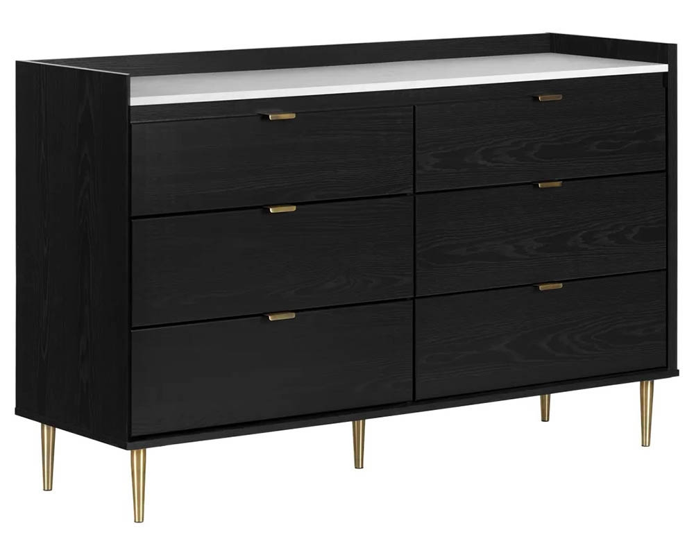 Bureau laminé - 6 tiroirs - Noir