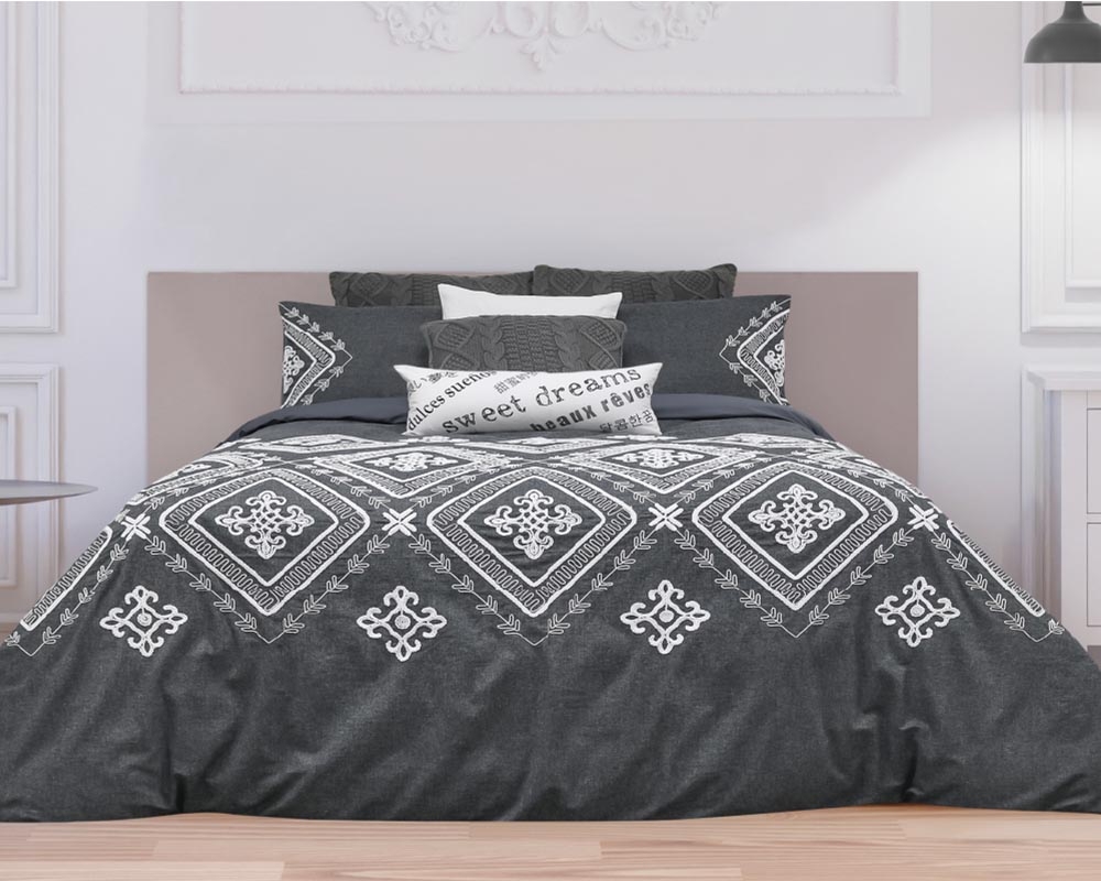 Housse de couette lit queen et 2 cache-oreillers - Gris