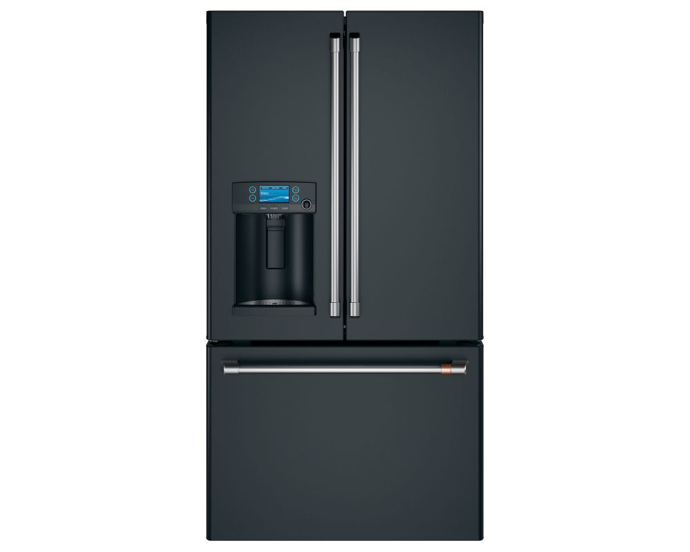 GE CAFE Réfrigerateur 3 portes 36po 22,2pi3 Profondeur comptoir, Eau et glace, Infusion, Wi-Fi, Noir mat-inox - CYE22TP3MD1 - Inox noir mat