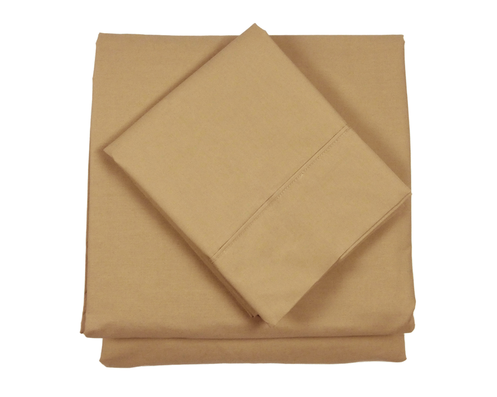 Ensemble de draps lit king Coton percale Brun pâle - Brun
