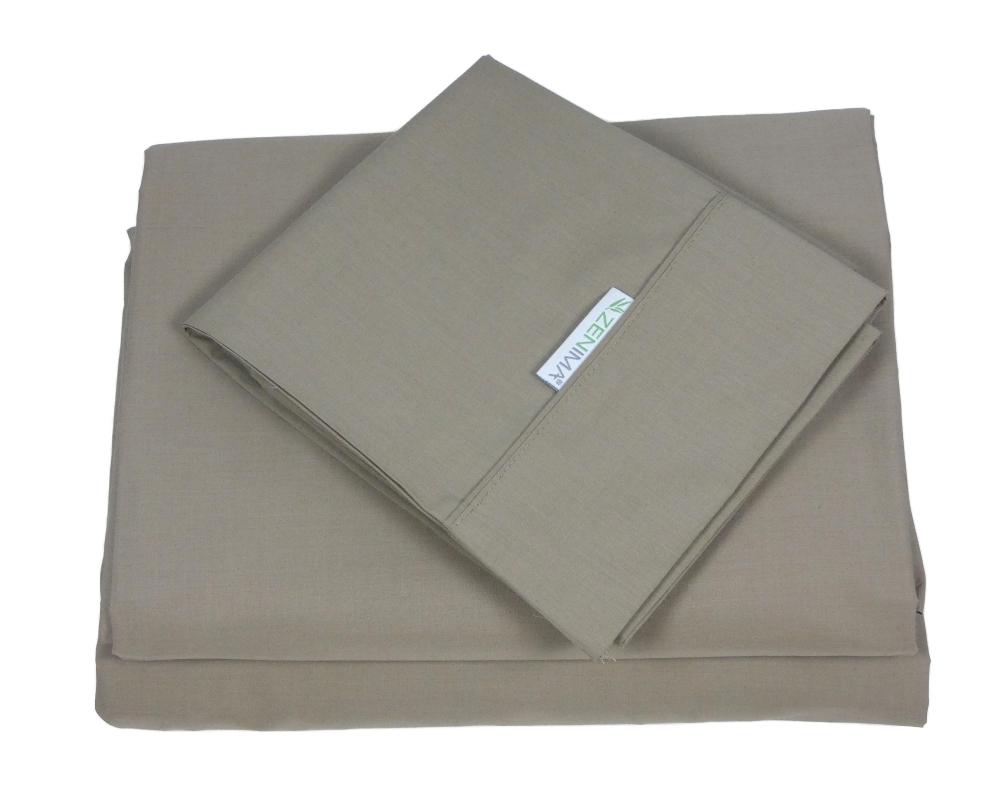 Ensemble de draps lit queen - Coton satin&eacute; - Brun