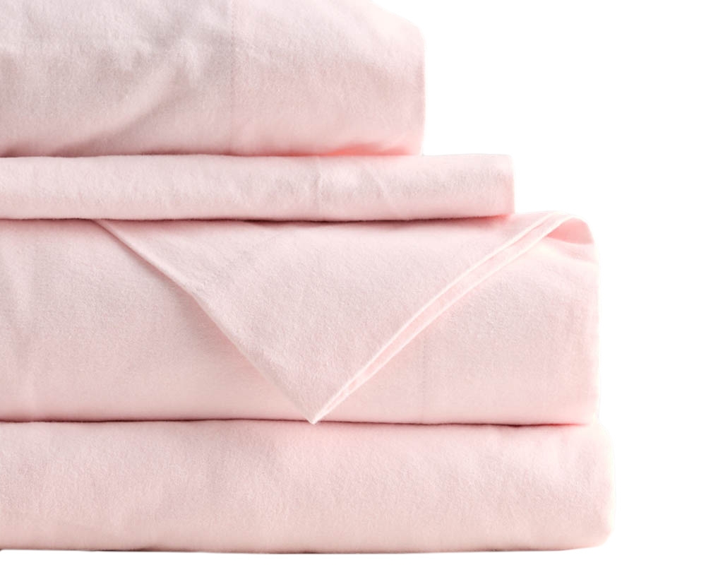 Ensemble de draps lit double - Flanelle - Rose