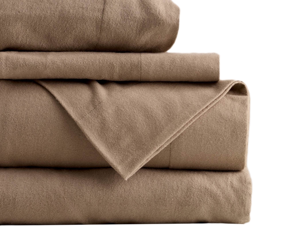 Ensemble de draps lit double Flanelle Brun pâle - Brun