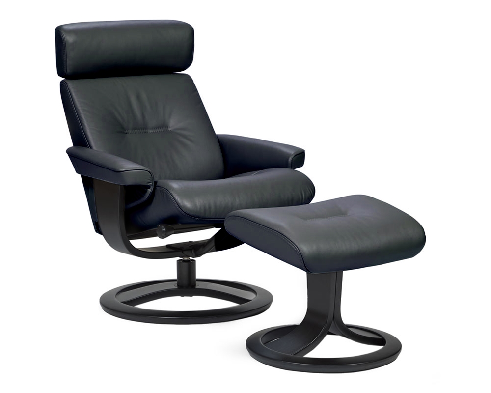 Fauteuil et tabouret Inclinable pivotant, tête ajustable manuelle Cuir Noir - Noir