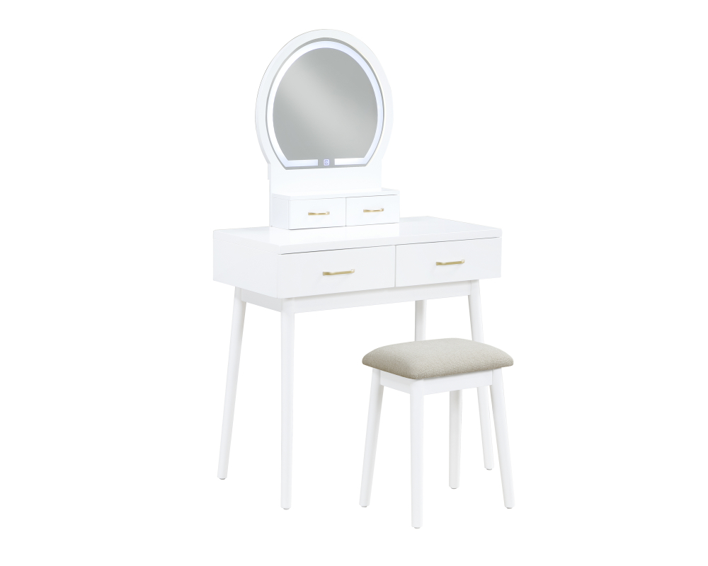 Coiffeuse - Avec banc et miroir - Blanc