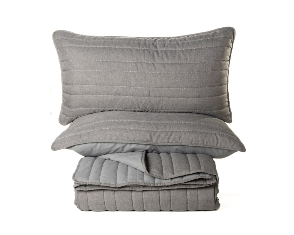 Courtepointe lit queen et 2 cache-oreillers - Gris