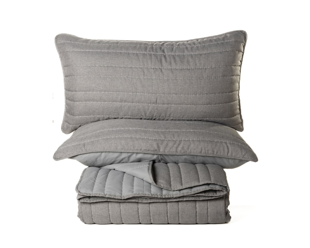 Courtepointe lit king et 2 cache-oreillers - Gris