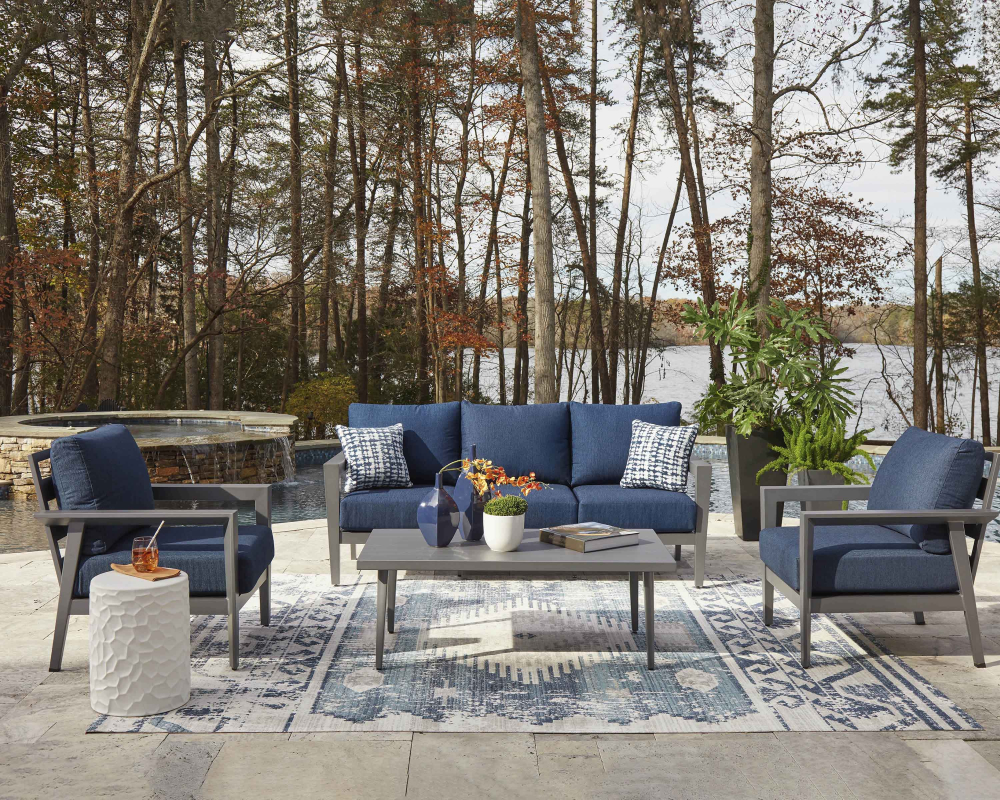 Mobilier de salon extérieur 4mcx - Sofa, table &agrave; caf&eacute; et 2 fauteuils - Bleu