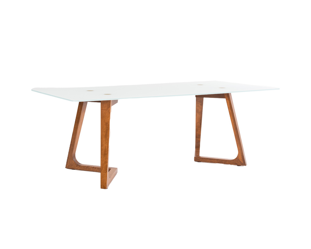 Table Verre et bois Blanc et Brun moyen - Blanc