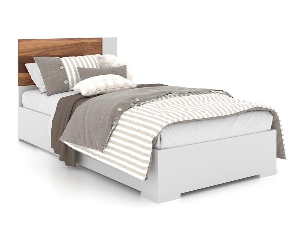 Lit laminé Simple Blanc et Naturel - Blanc