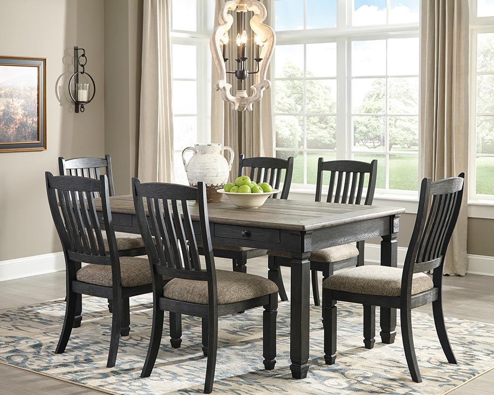 Mobilier de cuisine en bois 7mcx - Table, 6 chaises - Noir