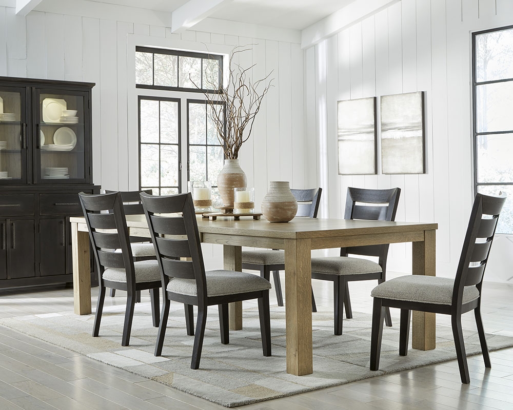 Ensemble de cuisine en bois 7mcx Table, 6 chaises Noir et Naturel - Noir
