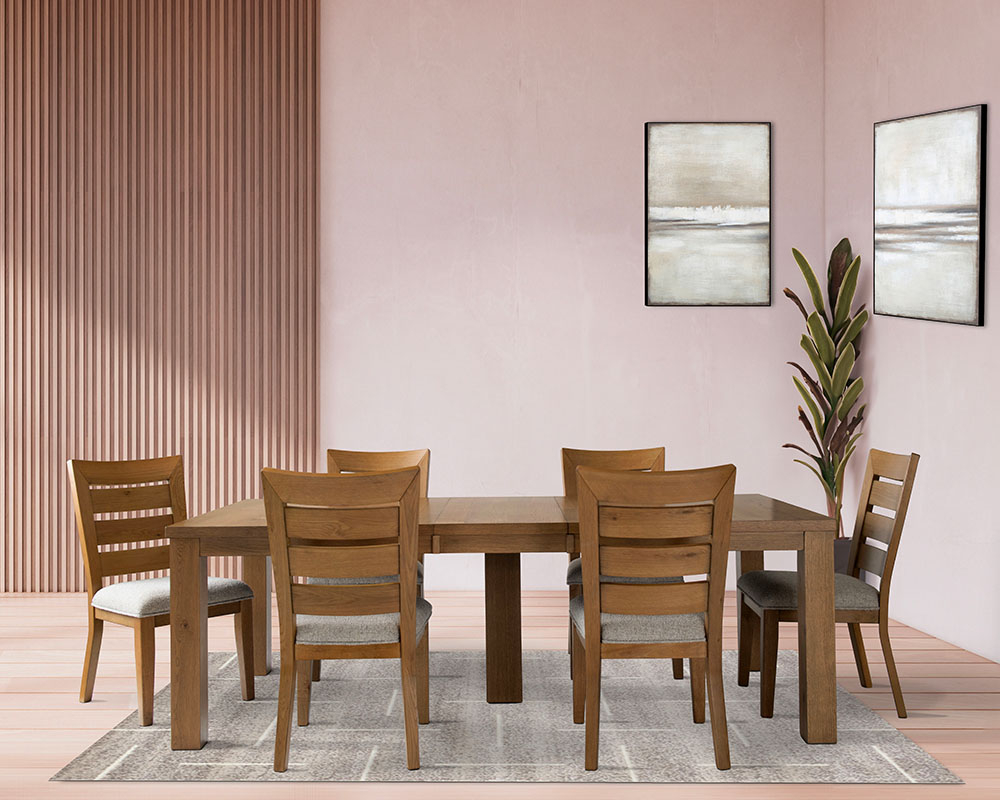 Mobilier de cuisine en bois 7mcx - Table, 6 chaises - Naturel
