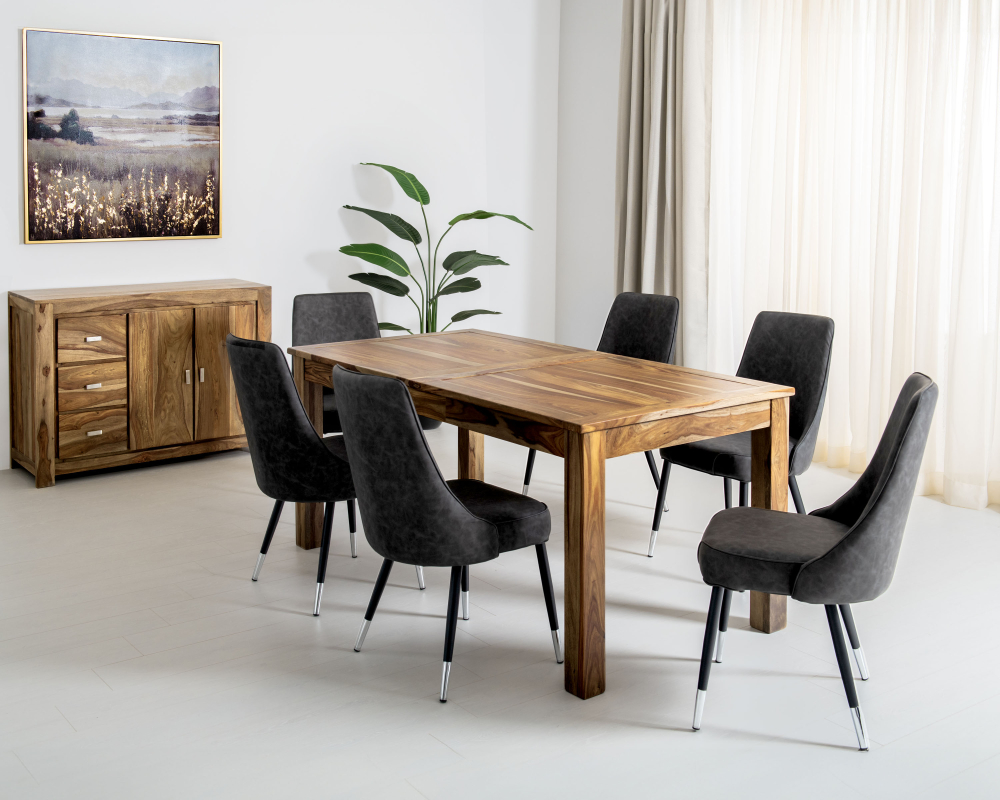 Mobilier de cuisine en bois 7mcx - Table, 6 chaises - Gris