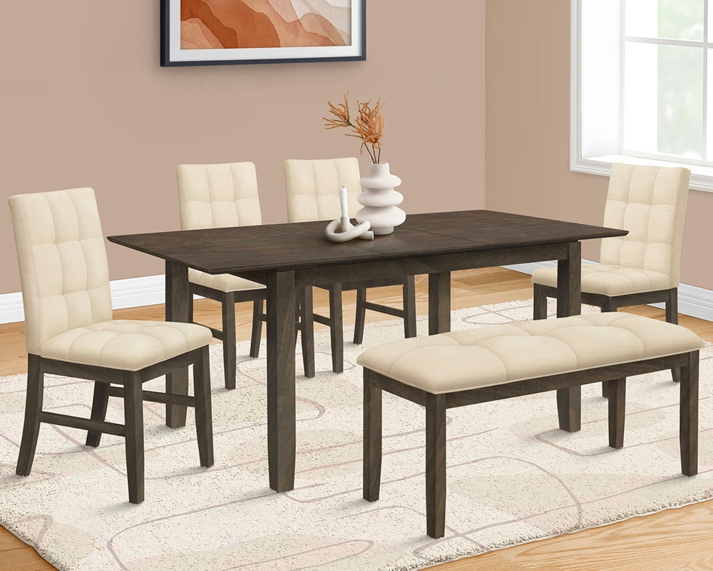Mobilier de cuisine en bois 6mcx - Table, 4 chaises, 1 banc - Gris