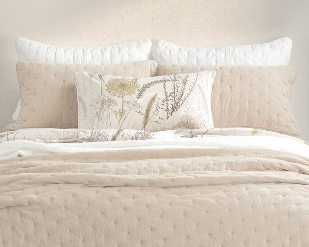 Courtepointe lit king et 2 cache-oreillers Beige moyen - Beige