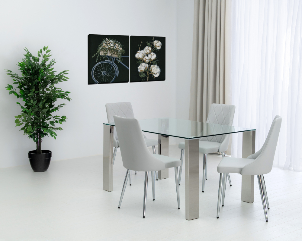 Mobilier de cuisine en verre 5mcx - Table, 4 chaises - Gris