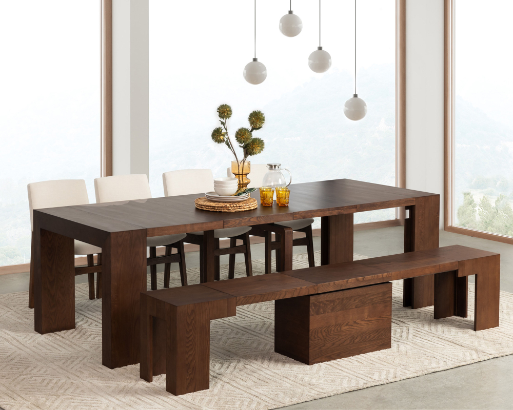 Mobilier de cuisine en bois 6mcx - Table, 4 chaises, 1 banc - Brun