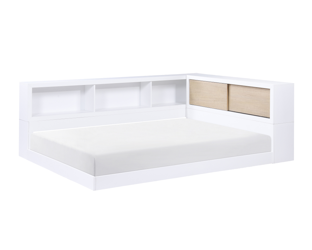 Lit en bois avec rangement - Double - Blanc