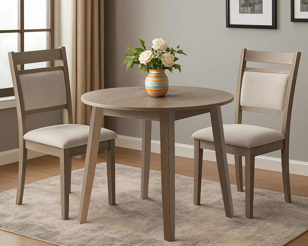 Ensemble de cuisine en bois 3mcx Table, 2 chaises Brun moyen et Beige moyen - Brun