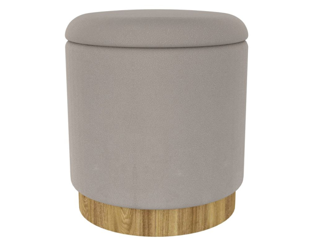 Ottoman de rangement rond Alya tissu gris - Gris