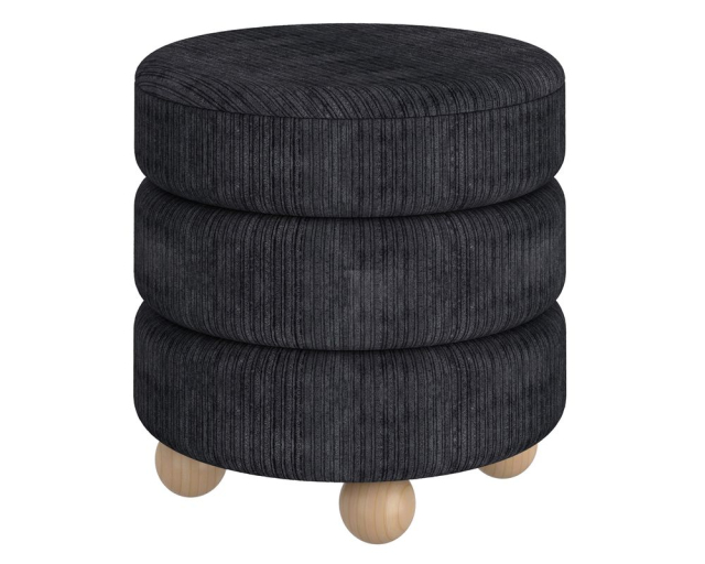 Ottoman rond Willo tissu noir - Noir