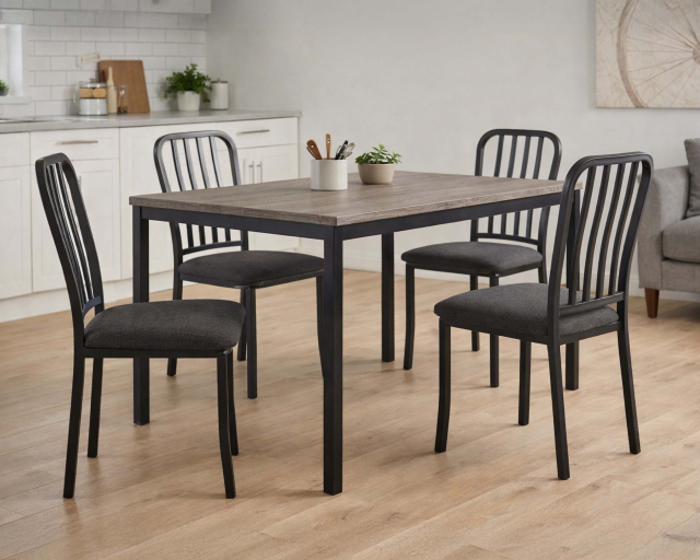 Ensemble de cuisine laminé 5mcx Table, 4 chaises Gris charcoal et Gris moyen - Gris