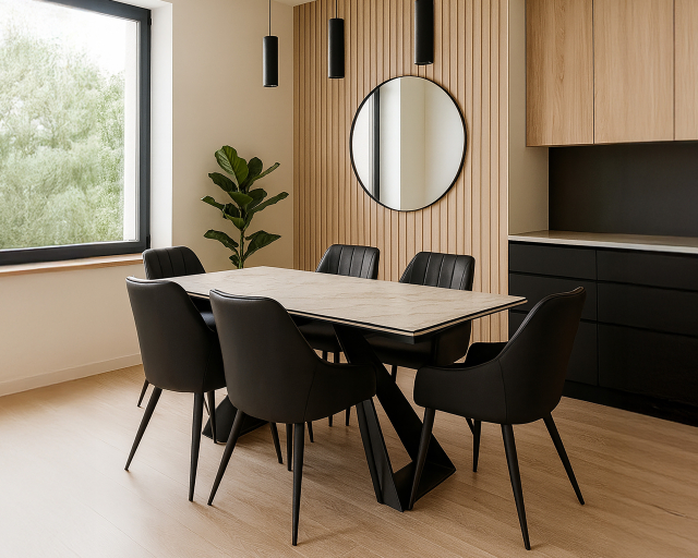 Ensemble de cuisine céramique et métal 7mcx Table, 6 chaises Blanc et Noir - Blanc