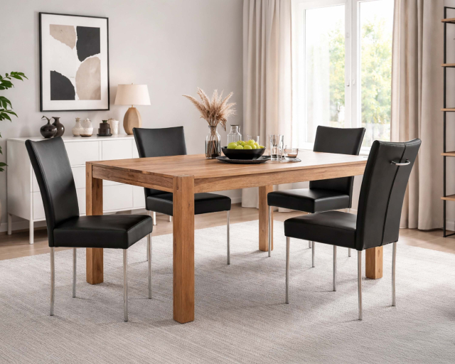 Ensemble de cuisine en bois 5mcx Table, 4 chaises Noir et Naturel - Noir