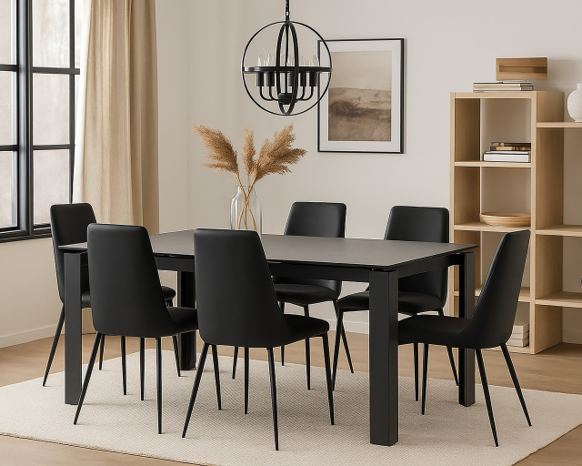 Ensemble de cuisine céramique et métal 7mcx Table, 6 chaises Gris moyen et Noir - Gris