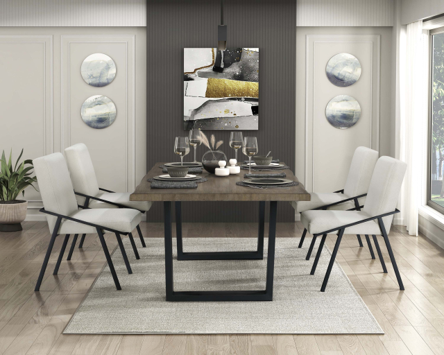 Mobilier de cuisine bois et métal 5mcx - Table, 4 chaises - Brun
