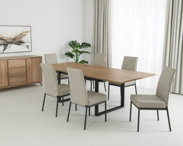 Ensemble de cuisine laminé 7mcx Table, 6 chaises Beige moyen et Brun moyen - Beige
