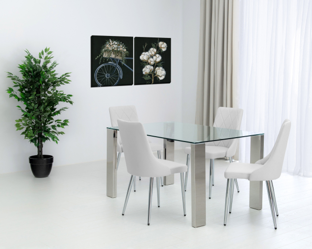 Mobilier de cuisine en verre 5mcx - Table, 4 chaises - Blanc