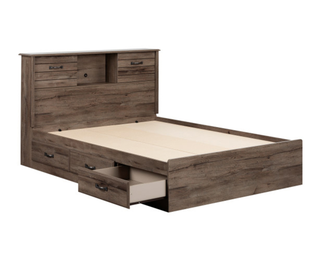 Lit laminé bibliothèque Double Brun moyen - Brun