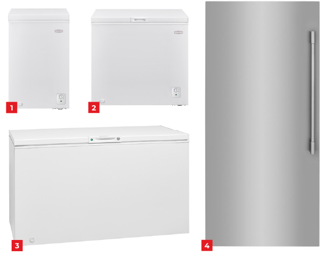 Quatre type de congélateurs