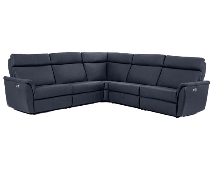 Sectionnel inclinable électrique triple en cuir et simili cuir de couleur bleu